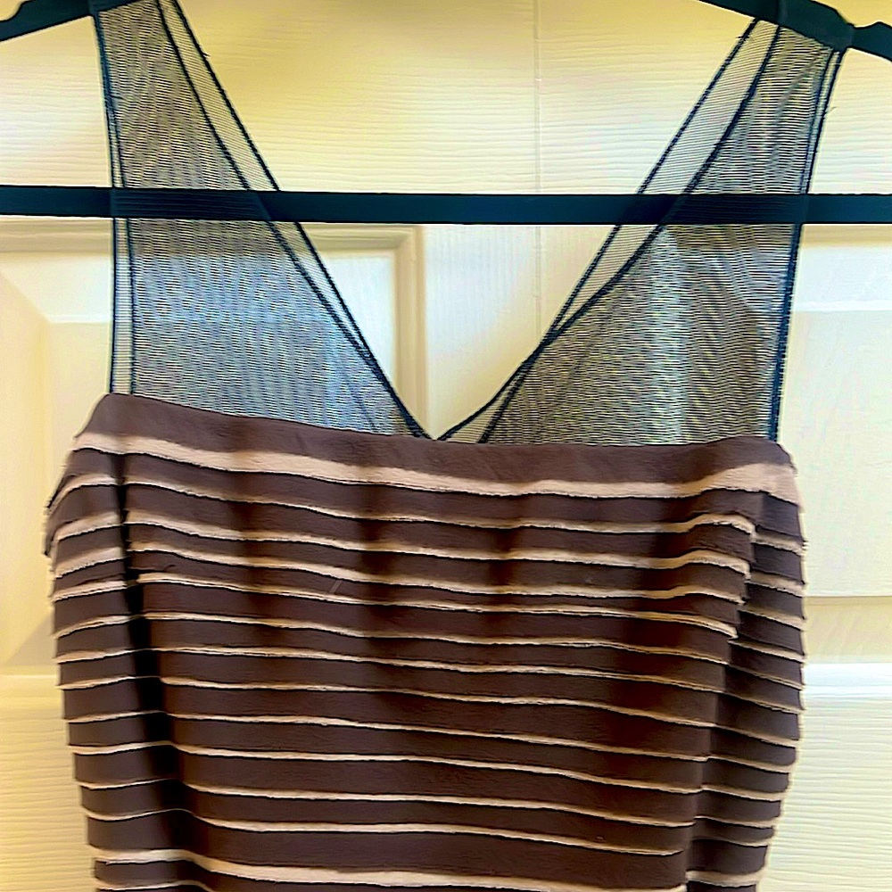 Like new BCBG MAX AZRIA beige/taupe dress with black mesh